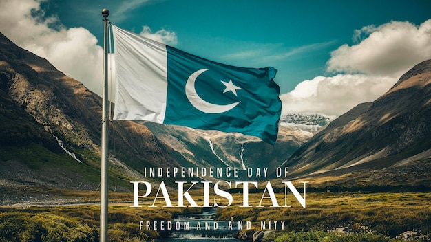 a poster for independence day of independence with a green flag and a blue sky