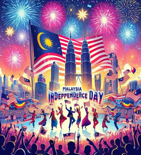 Photo a poster for independence day shows a group of people dancing in front of a flag with the words  independence day