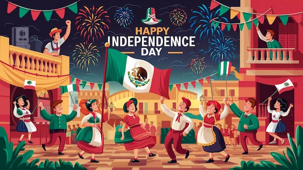 a poster for independence day shows a parade with people holding a flag and the words independence day