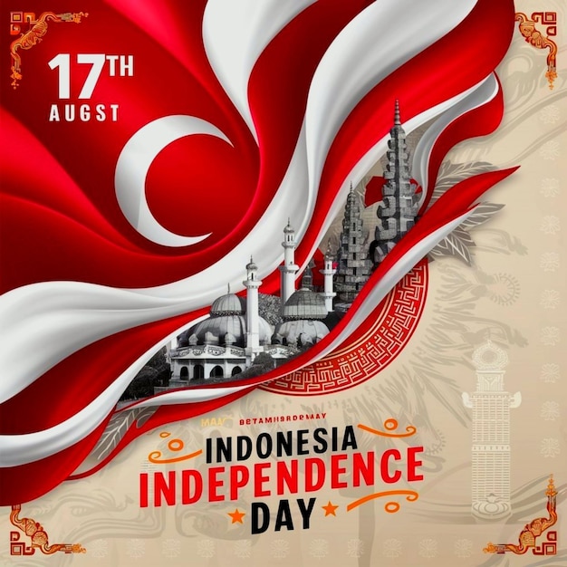 a poster for independence day with a red and white flag and a red and white flag