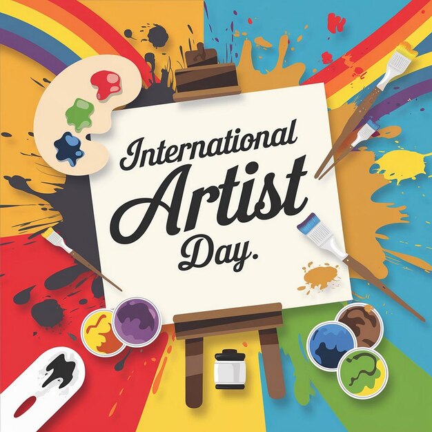 a poster for international art day with a white paper that says international art day