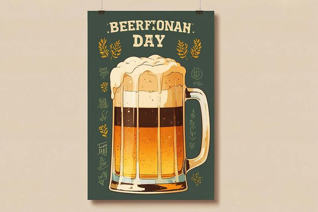 A poster for the international beer day with a mug of beer