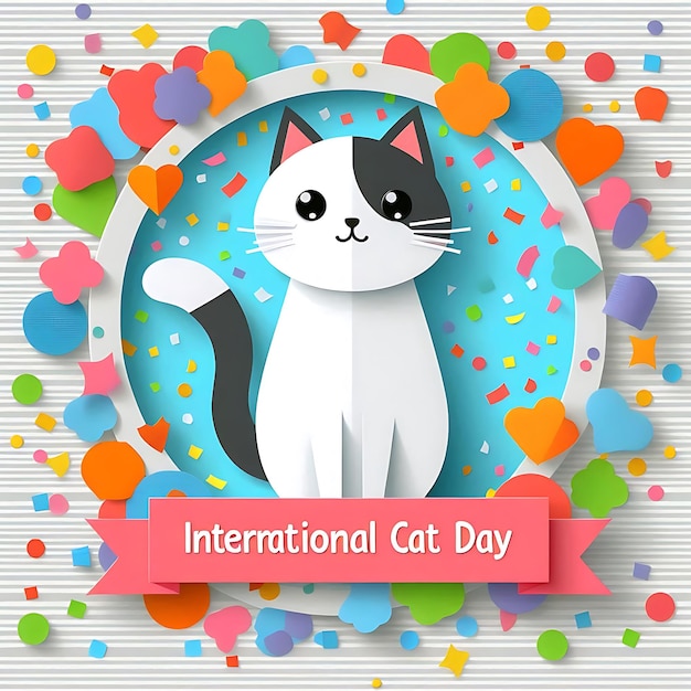 Photo a poster for international cat day the shape of a cat