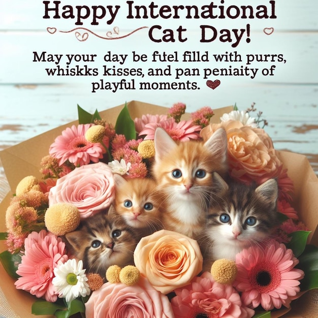 Photo a poster for an international cat day with flowers