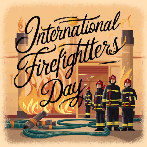 a poster for international fire fighters shows a firefighter fire day