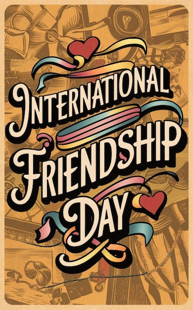 a poster for international friendship day with a pink and blue ribbon