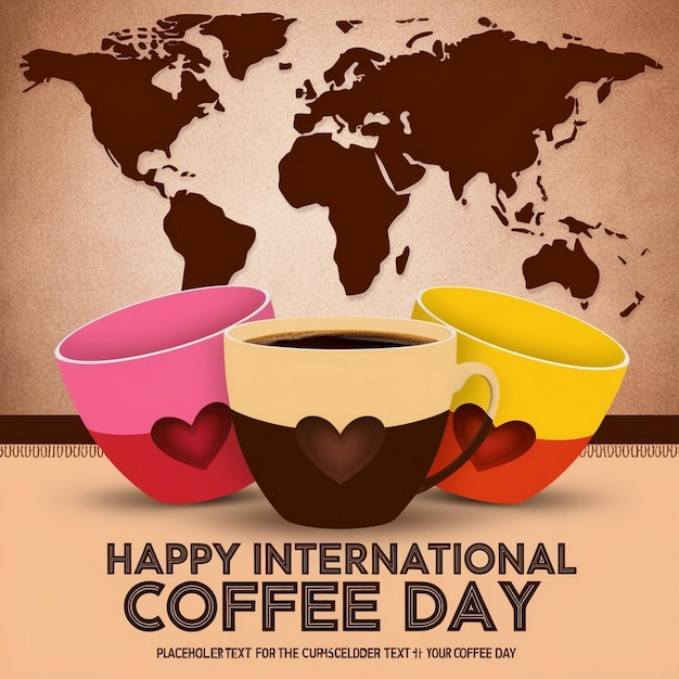 Photo a poster for international international coffee with a world map in the background