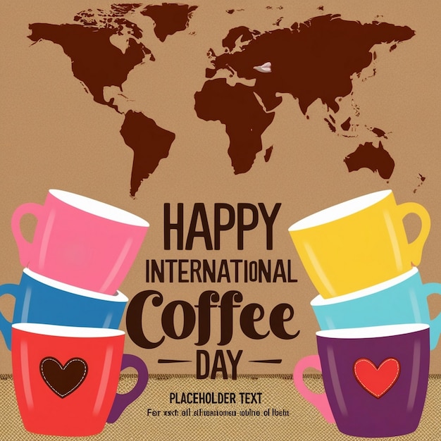 Photo a poster for international international coffee with a world map in the background