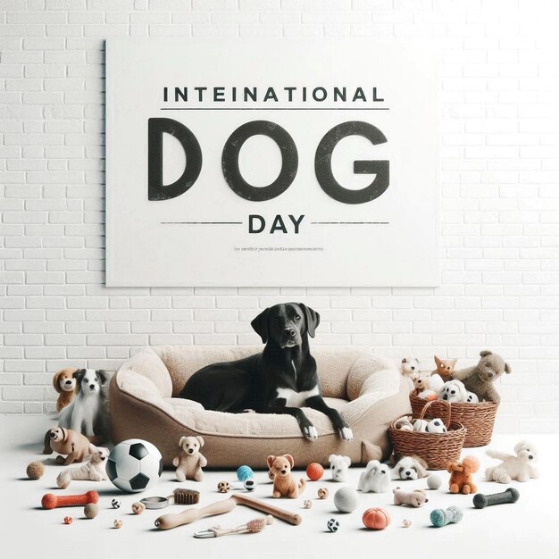 Photo a poster for international international international international day with a dog on it