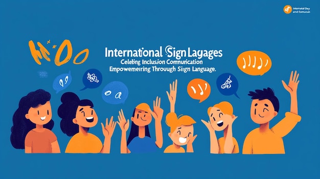 Photo a poster for international international language language language with people in the background