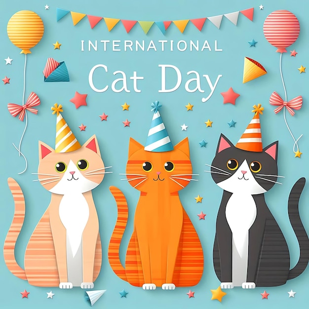 a poster for international international travel day with a cat in a party hat