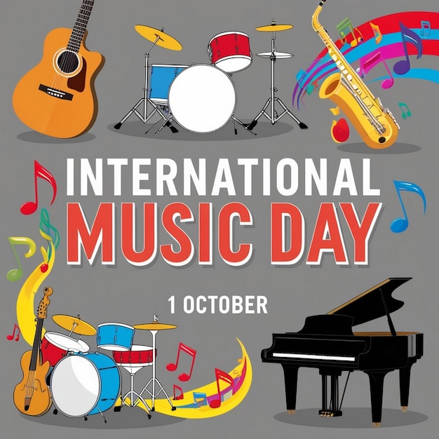 a poster for international music day with a background of music