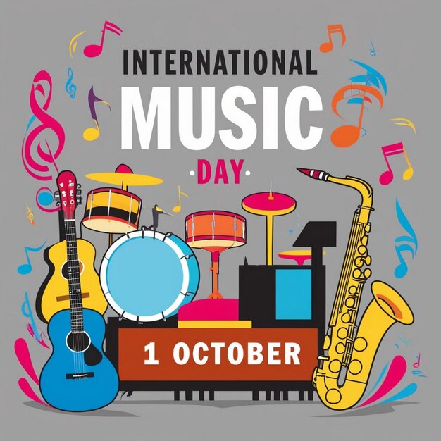 Photo a poster for international music with a colorful background with a band and a musical band