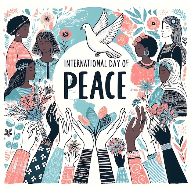 Photo a poster for international peace daywith a dove in the middle