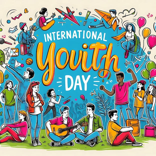 a poster for the international youth day with a blue background