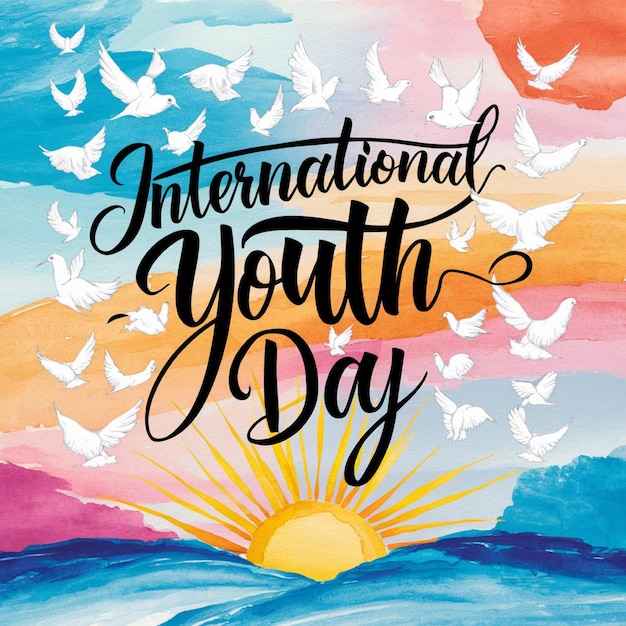 a poster for a international youth day with a colorful background and the words international youth