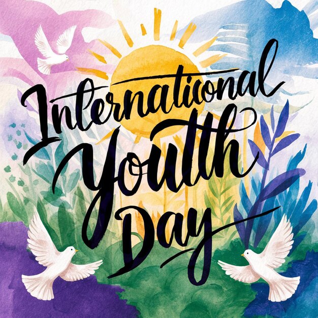 a poster for a international youth day with a colorful background