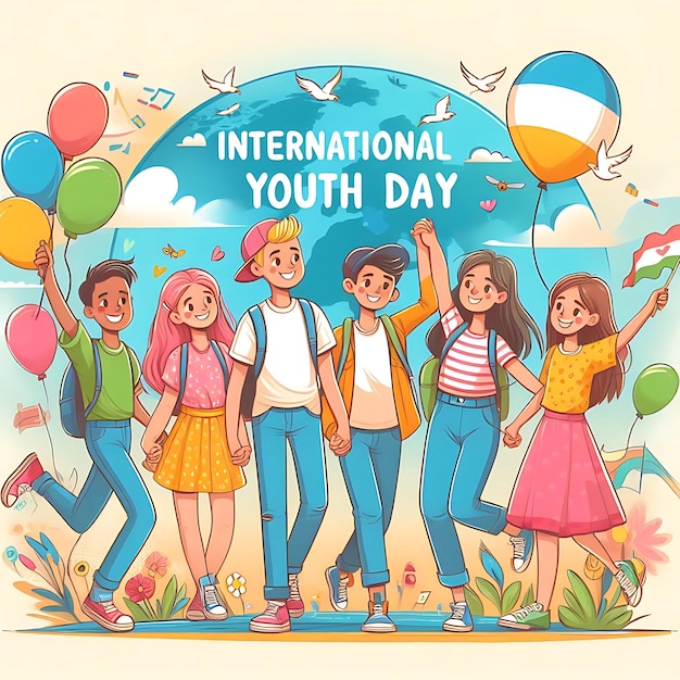 Photo a poster for international youth day with a group of people