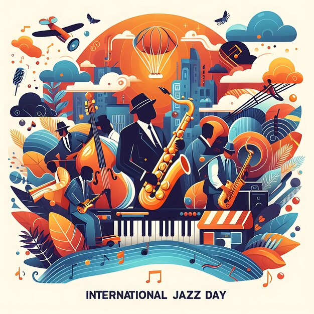 a poster for a jazz band with a man playing saxophone