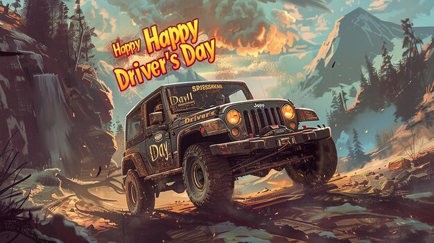 Photo a poster for a jeep with the words happy day on it