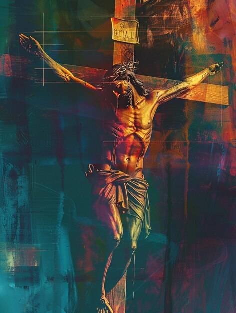 Photo a poster of jesus carrying a cross with the words jesus on it