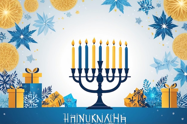 a poster for jewish holiday with a blue background with a christmas tree and a blue star