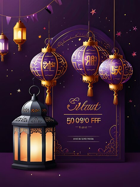 Photo a poster for a k87 with purple lanterns and a purple background with a sign that says  30  off