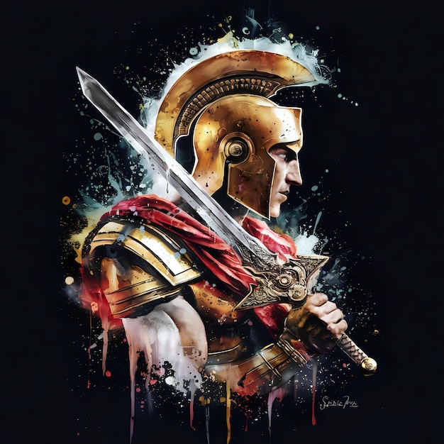 a poster of a knight with a sword and the word warrior on it