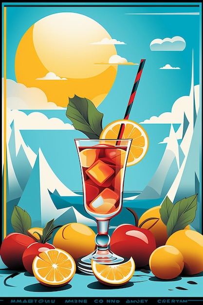 Poster of lemons cocktails with lemons mint AI generative