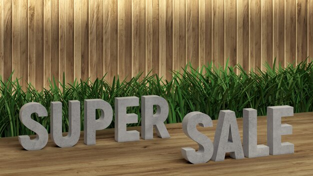 Poster lettering Super Sale. Large letters on a wooden table.