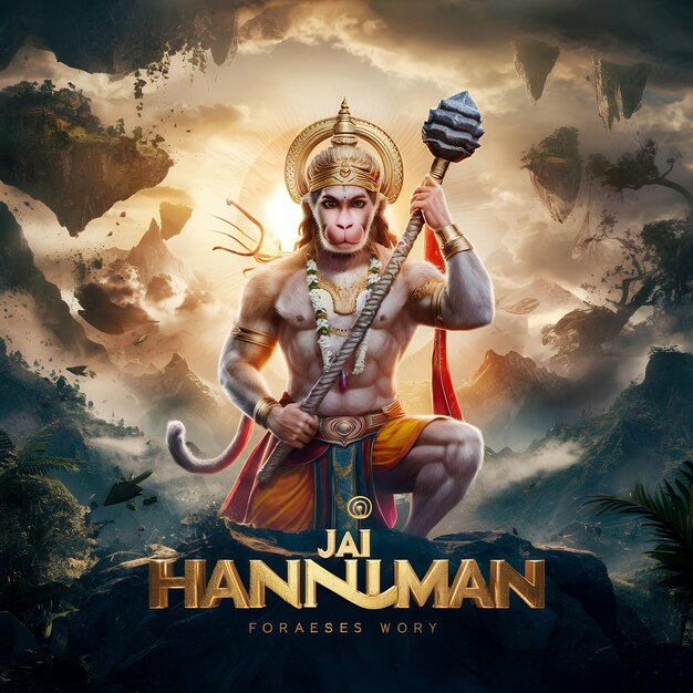 Photo a poster of lord hanuman with jai hanuman 3d title ai generated