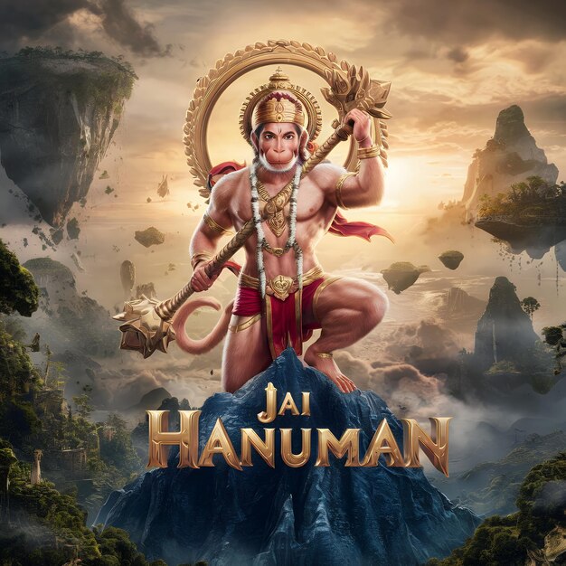 Photo a poster of lord hanuman with jai hanuman 3d title ai generated