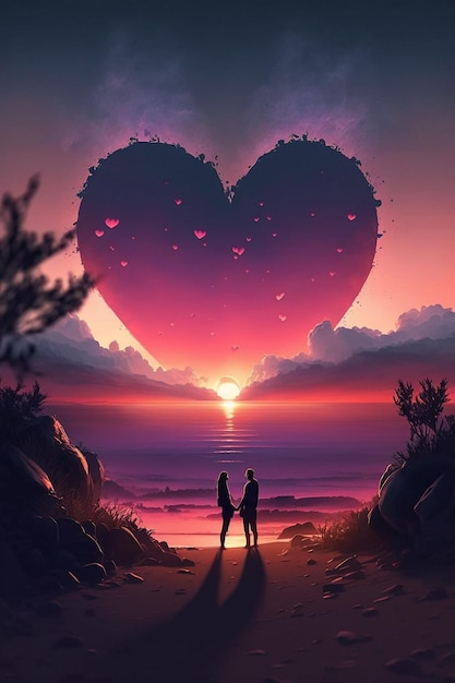 A poster for a love story called love is displayed on a beach.