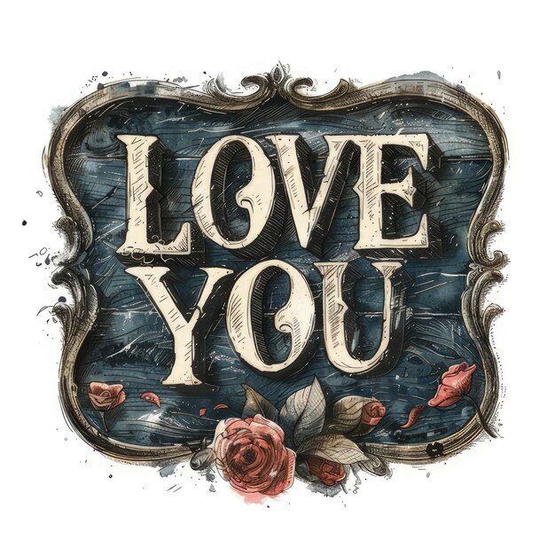 a poster for love you with a frame that says love you