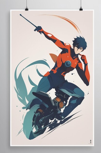 a poster of a man on a bike with a red jacket on it