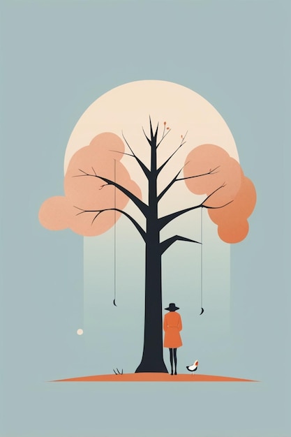 a poster for a man and a dog under a tree with a man in a hat and a hat