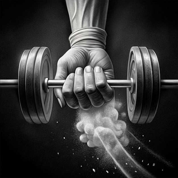 a poster for a man lifting weights with a hand holding a barbell