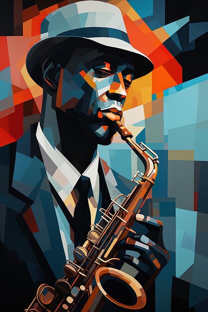 Photo a poster of a man playing a saxophone