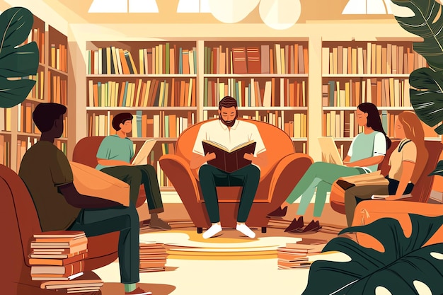 a poster of a man reading a book with others reading a book