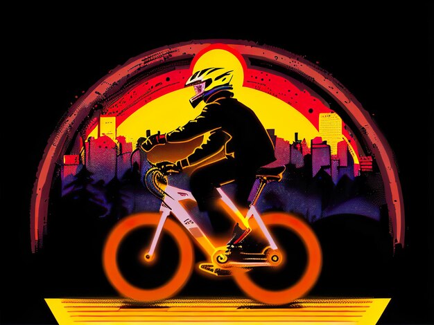 A poster of a man riding a bike with the words " ride " on the front.