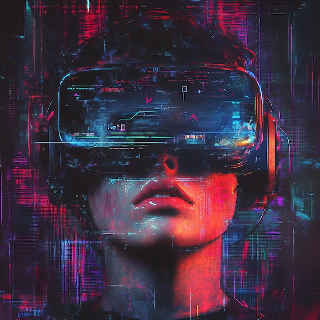 Photo a poster of a man wearing virtual reality glasses