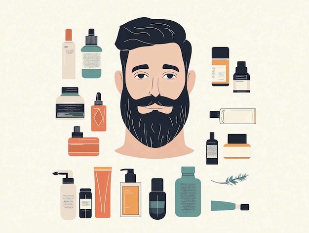 a poster of a man with a beard and a bottle of lotion