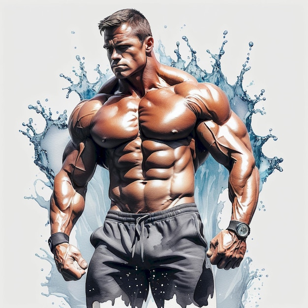 a poster of a man with a bodybuilder on the back