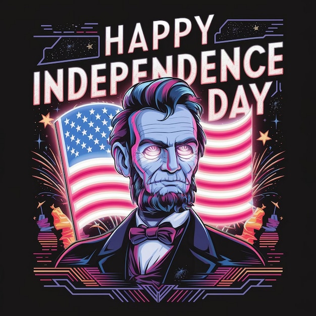 a poster of a man with a flag and a picture of a man in a suit with the words happy independence day