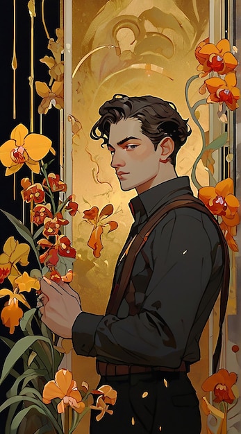 a poster of a man with a flower in his hand