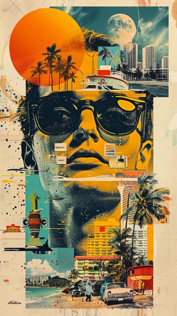 a poster for a man with sunglasses and palm trees