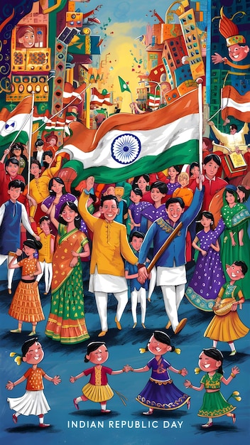 a poster of a man and woman holding hands in front of a flag that says india independence day