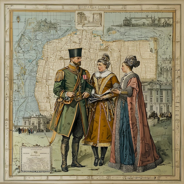 Photo a poster of a man and a woman with a map of the world