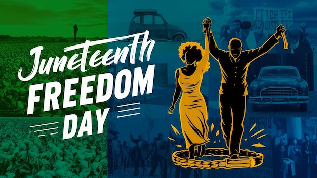 a poster of a man and woman with the words quot freedom day today quot on the bottom