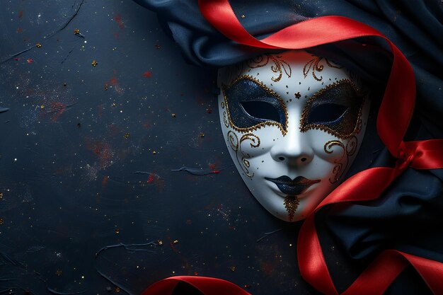 Photo a poster for a mask with a red ribbon on it